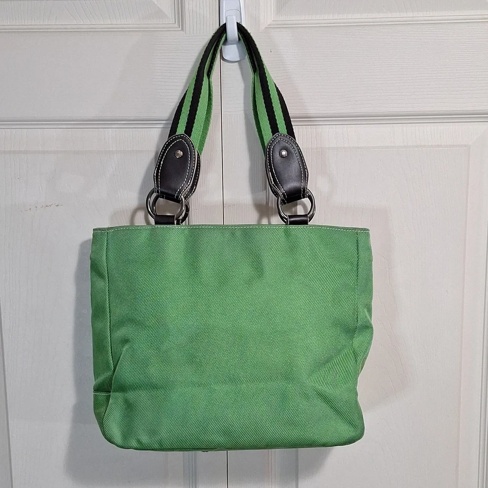 Vintage Tommy Hilfiger canvas handbag purse - green/brown leather - Picture 5 of 16